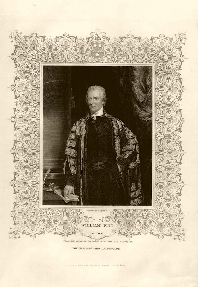 William Pitt the Younger (1759-1806) after Hoppner. Prime Minister. TALLIS c1855